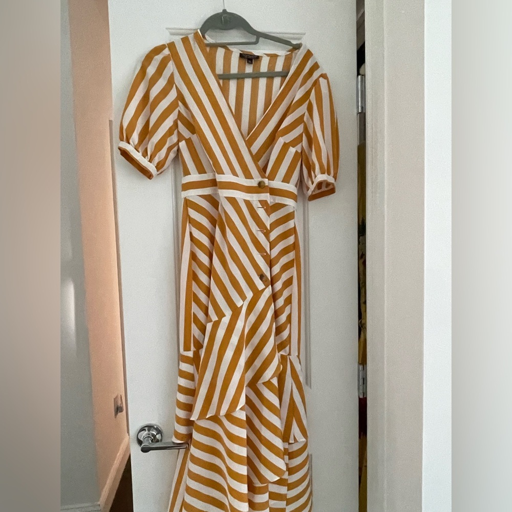 Topshop Asymmetrical Dress in Yellow and White Stripes